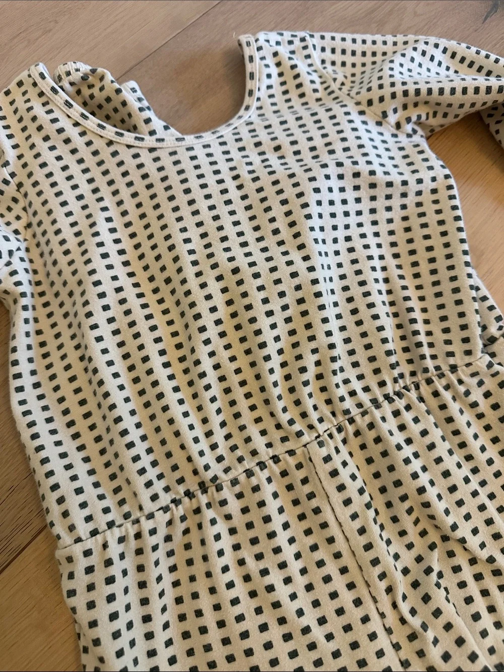Cream Kids One-Piece Bodysuit with Black Grid Dot Print